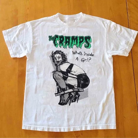 T-shirt Vintage The Cramps Années 80 - Rare, Imprimé Intégral, Taille L Noir